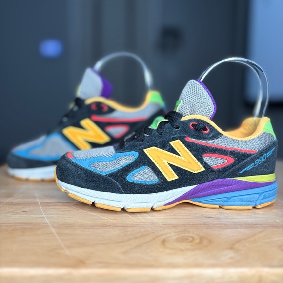 New Balance 'Wild Style 2.0' 990v4 sneakers | kids sz 2 | black + multicolor - Picture 5 of 7